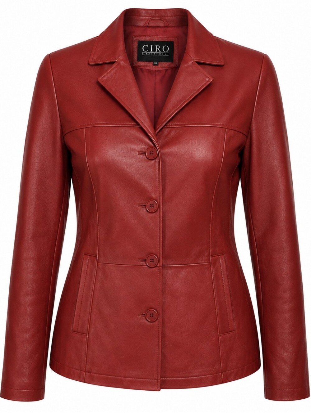 CIRO CITTERIO | Red Genuine Leather Fitted Button Front Blazer Jacket Y2K | XL